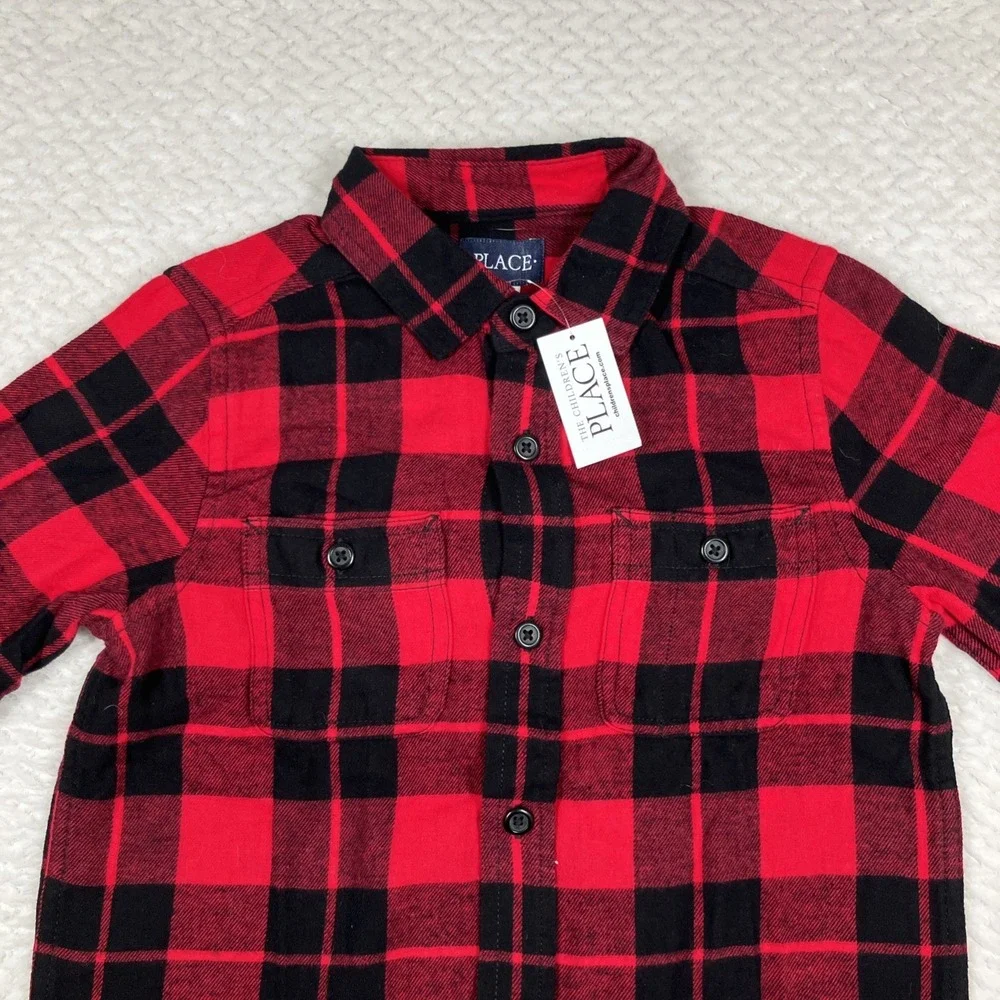 NWT Childrens Place Button Up Plaid Flannel Shirt Medium 7/8 Long Sleeve NEW $35